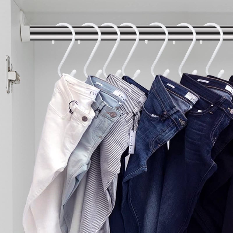 HiGift 12 Pack 4-1/2 Inch White S Hooks for hanging  Large Vinyl Coated S Hangers Hooks Heavy Duty  Steel Metal Rubber Coated Closet Rod Hooks for Hanging Jeans Clothes Plant Pot Pan Cup Bathrooms Towel Robe - Image 3